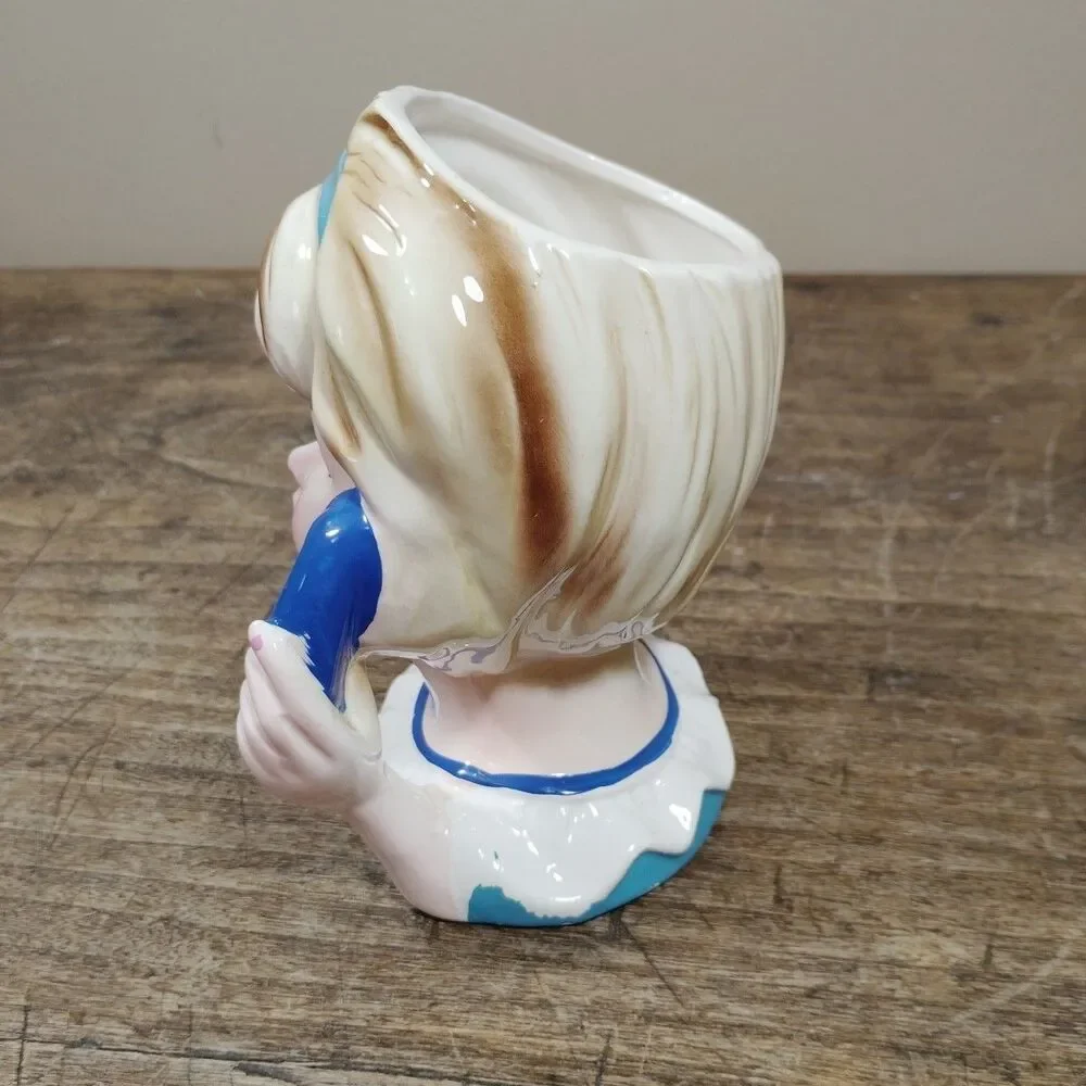 Vintage Lady Head Vase Teenager Inarco E-3548 Telephone Planter Retro Japan